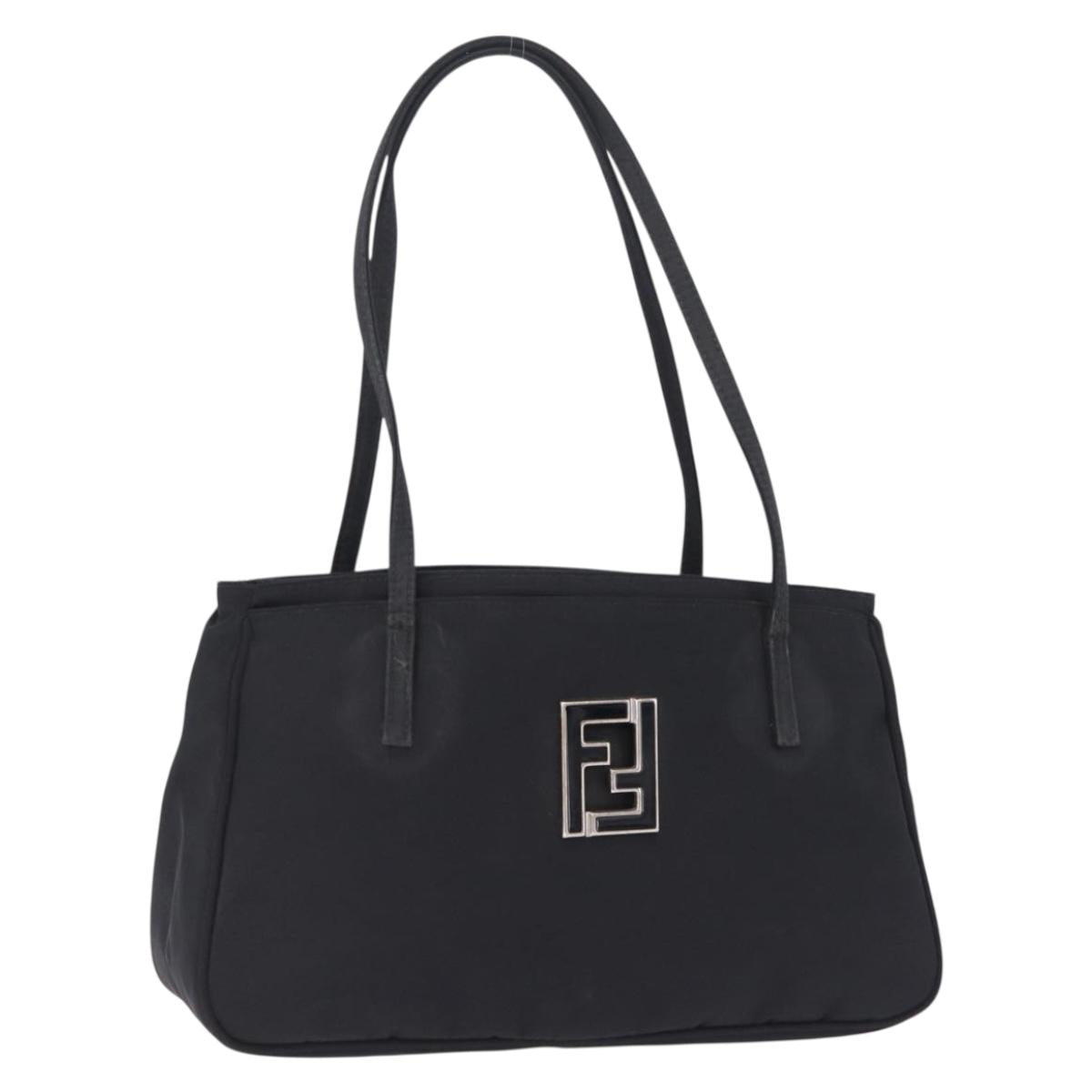 FENDI Tote Bag Nylon Black Silver Auth 216166A