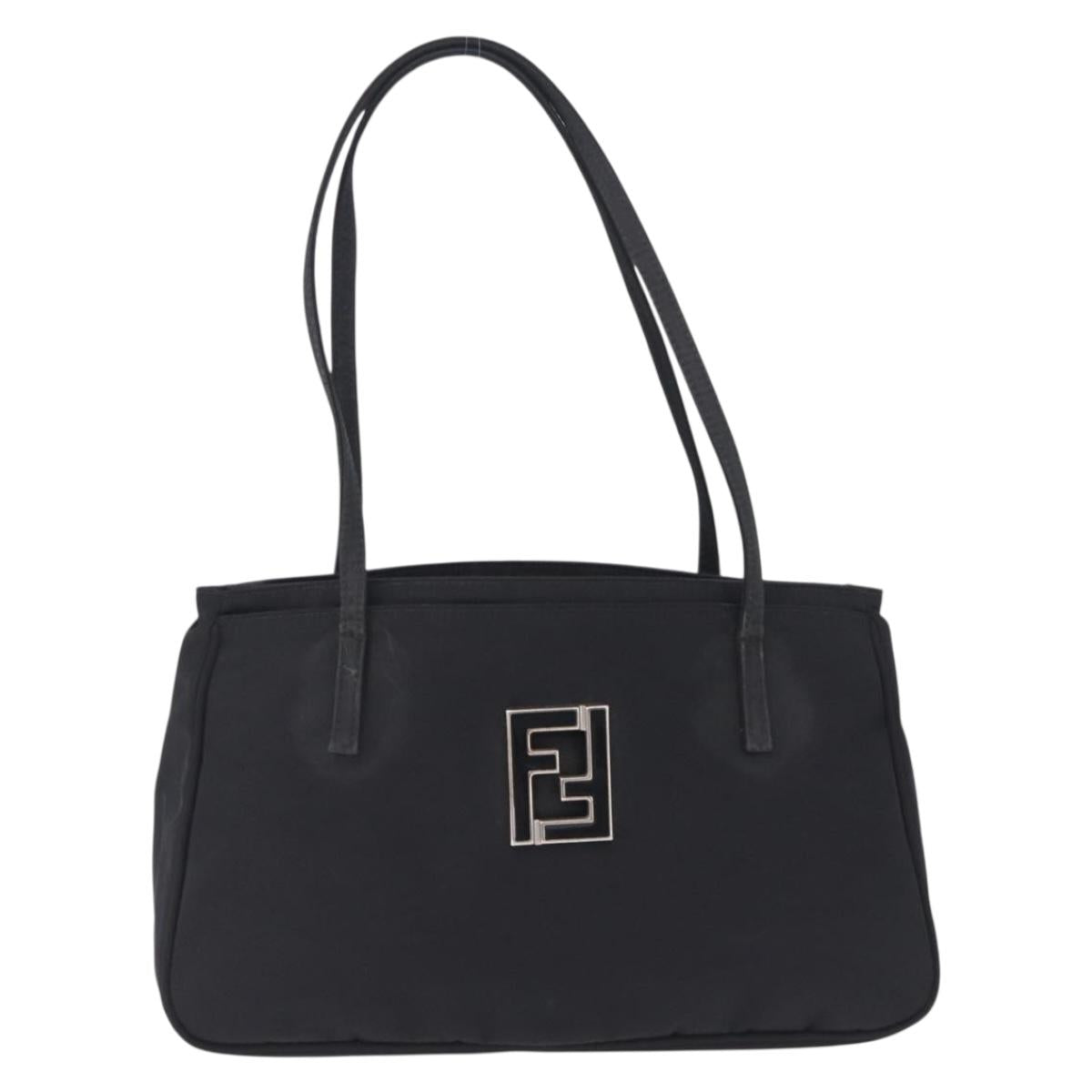 FENDI Tote Bag Nylon Black Silver Auth 216166A
