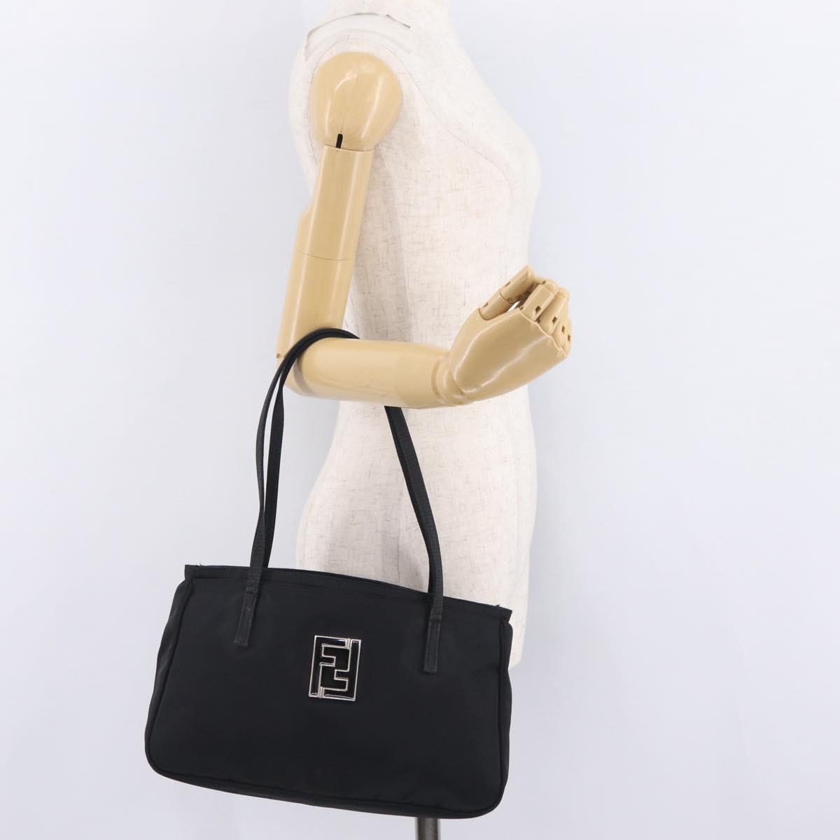FENDI Tote Bag Nylon Black Silver Auth 216166A