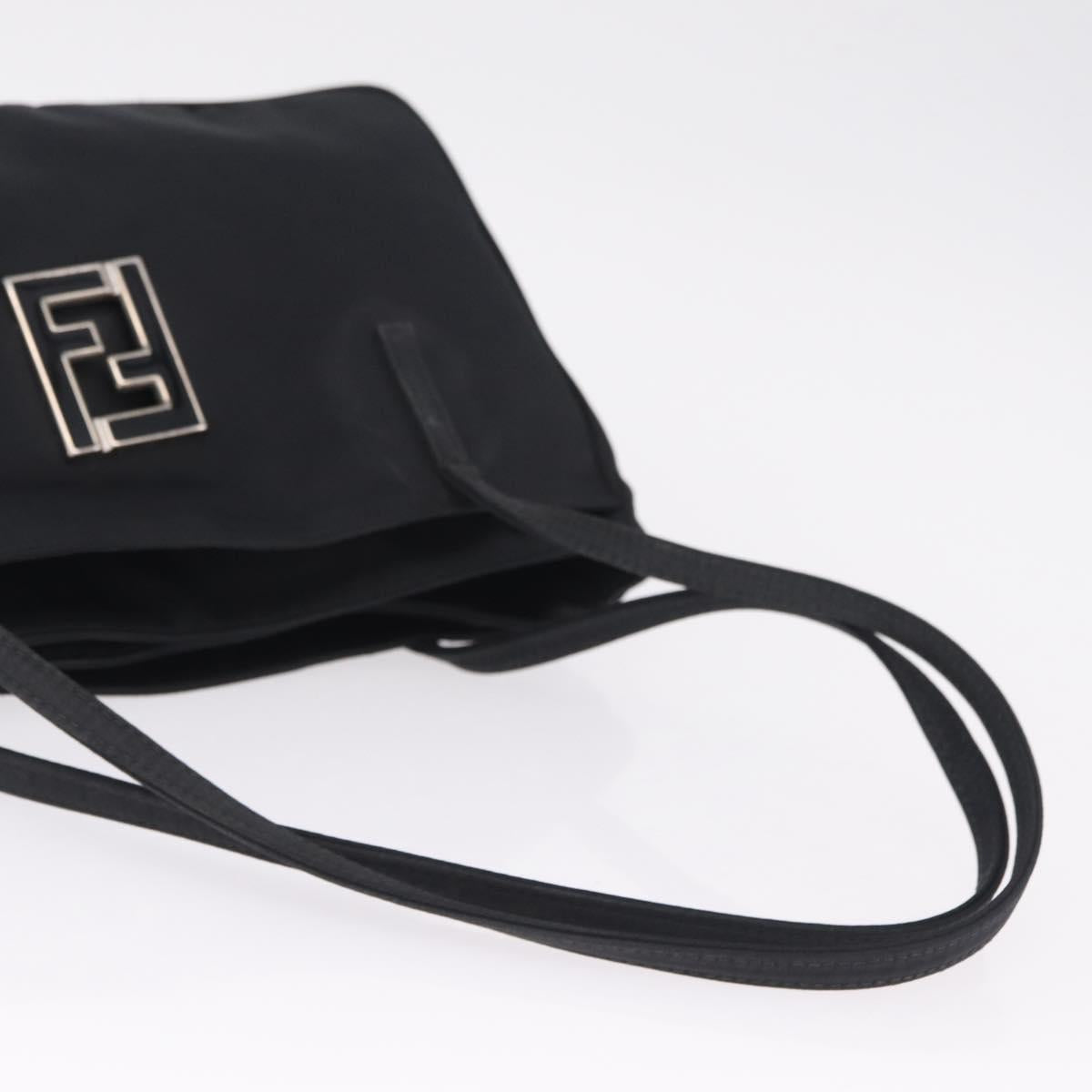 FENDI Tote Bag Nylon Black Silver Auth 216166A