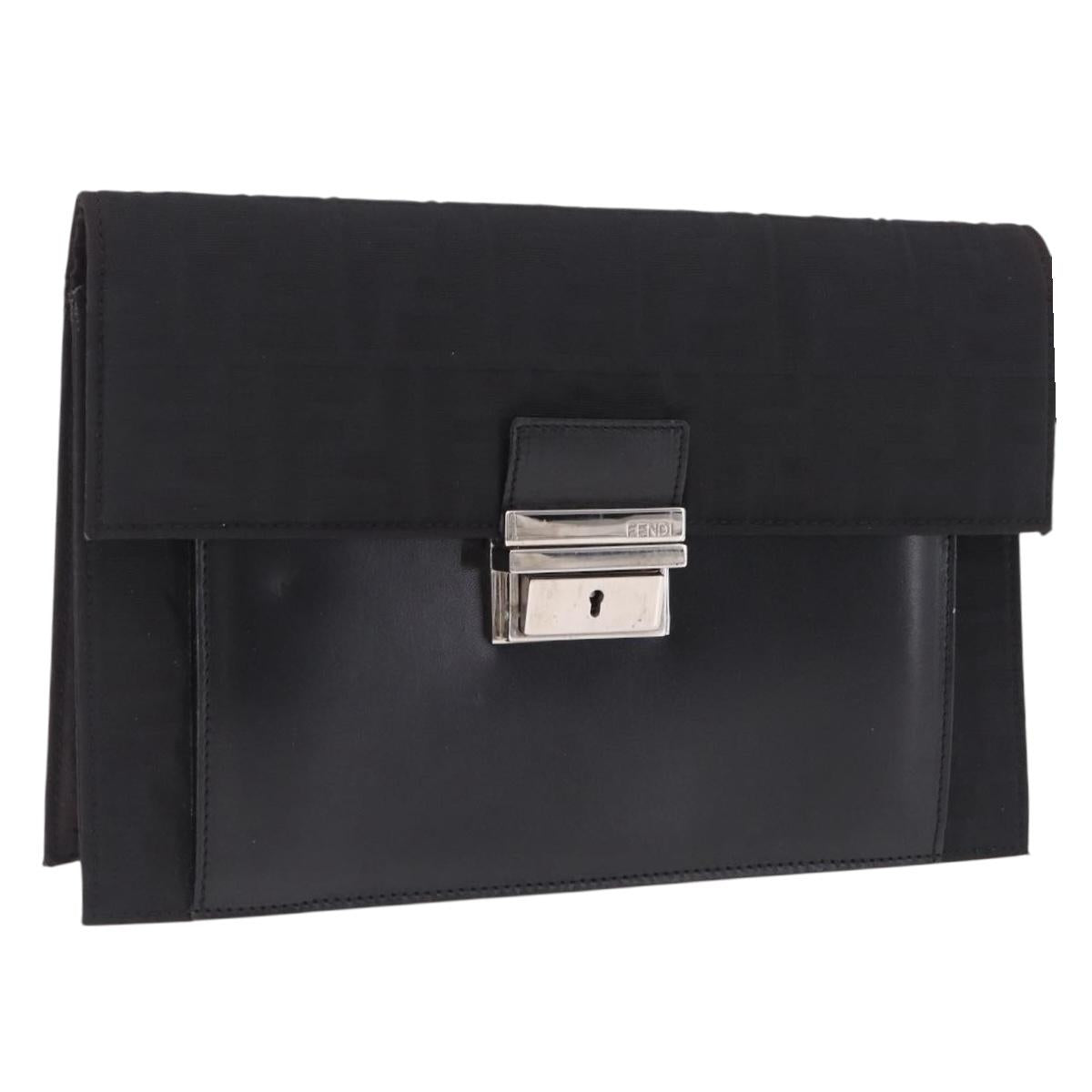 FENDI Zucca Canvas Clutch Bag Black Silver Auth 216171