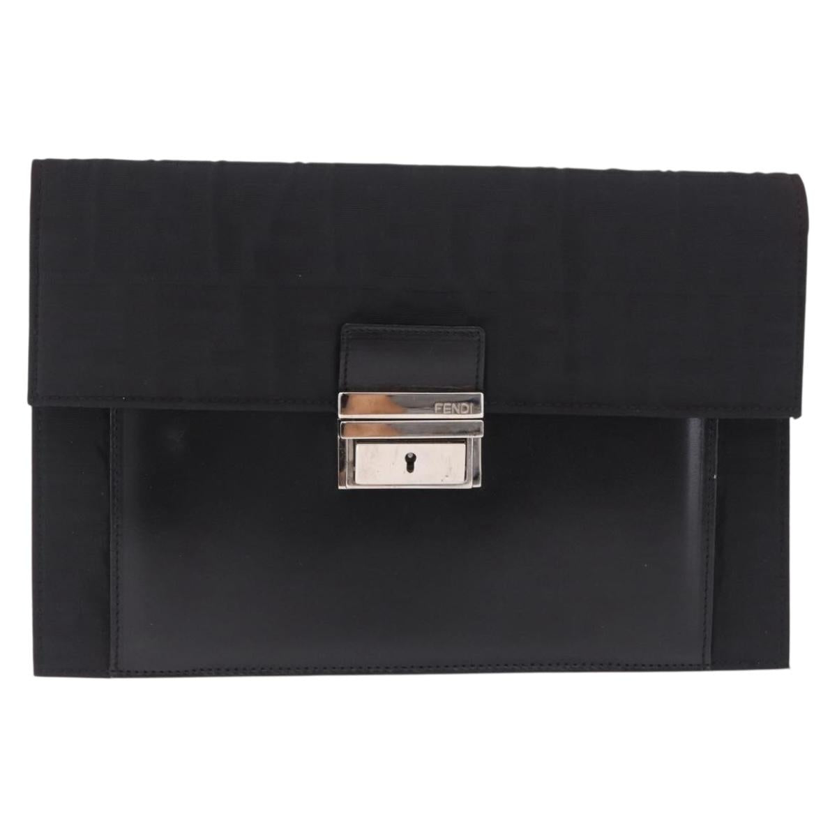FENDI Zucca Canvas Clutch Bag Black Silver Auth 216171