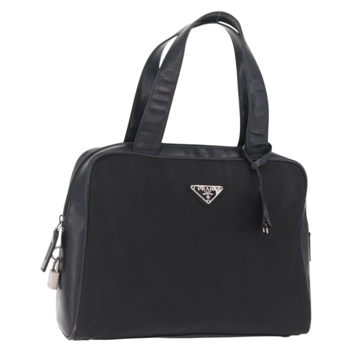 PRADA Hand Bag Nylon Black Silver Auth 216172