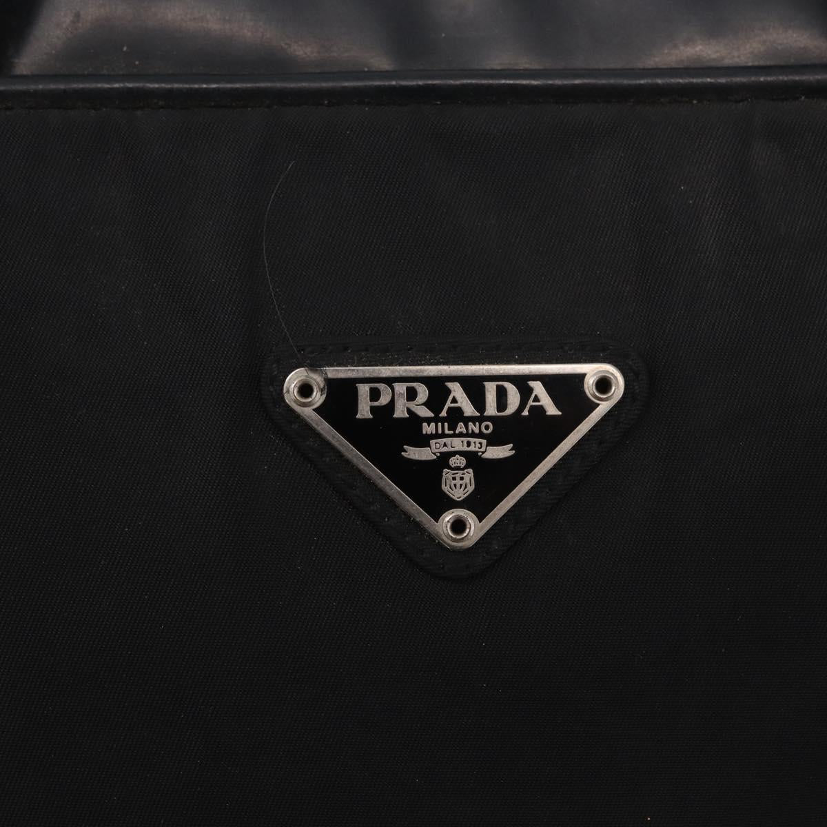 PRADA Hand Bag Nylon Black Silver Auth 216172