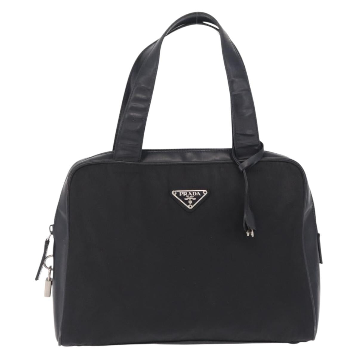 PRADA Hand Bag Nylon Black Silver Auth 216172