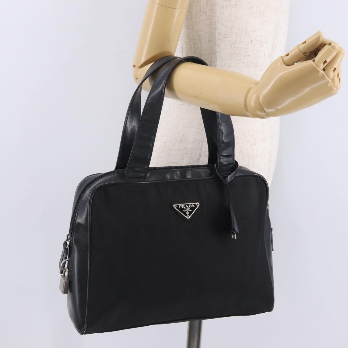 PRADA Hand Bag Nylon Black Silver Auth 216172
