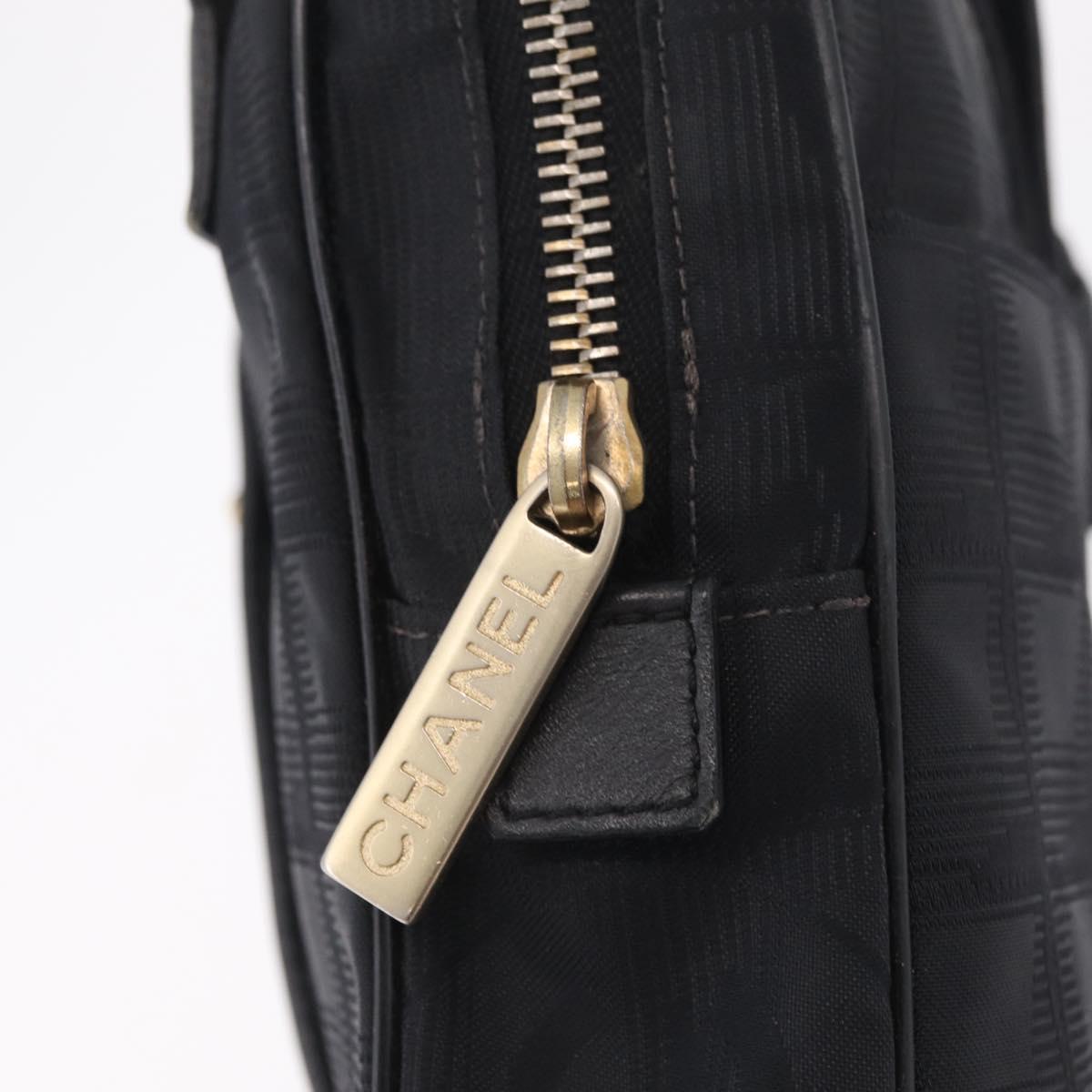 CHANEL New Travel Line Shoulder Bag Canvas Black Gold CC Auth 216176