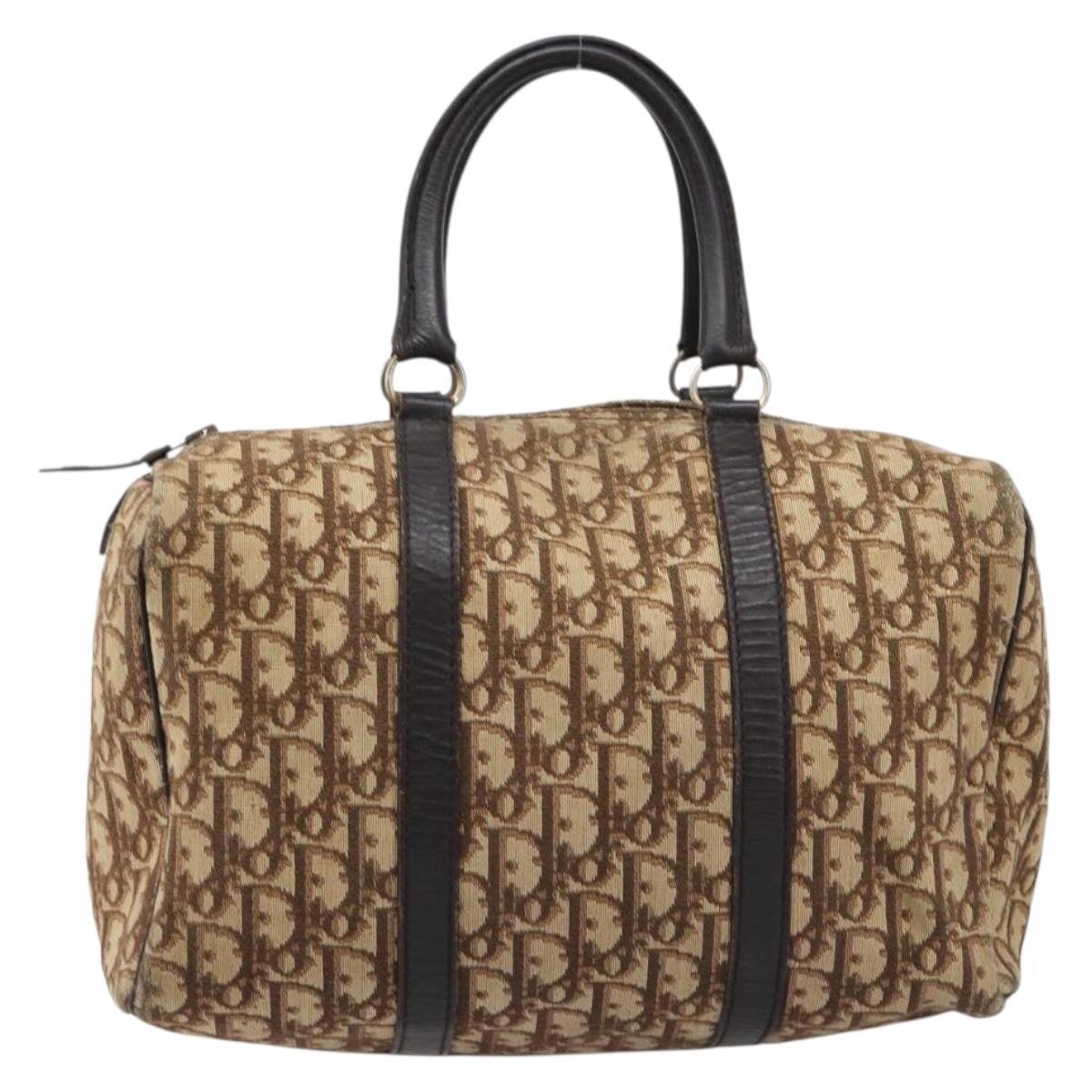 Christian Dior Trotter Canvas Boston Bag Beige Auth 216177