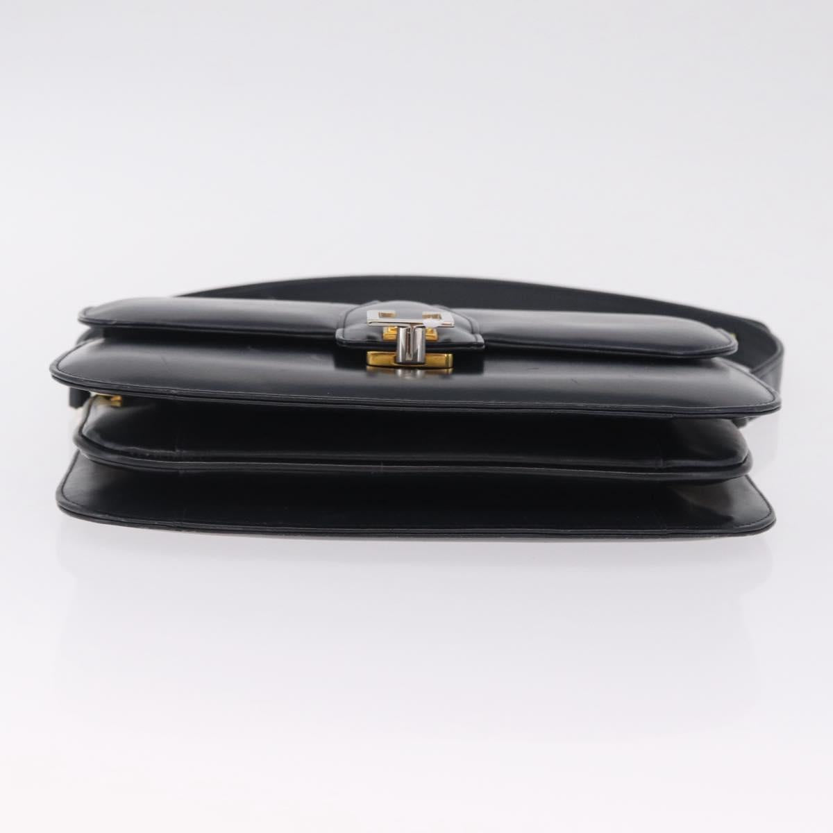 CELINE Shoulder Bag Leather Navy Gold Auth 216179