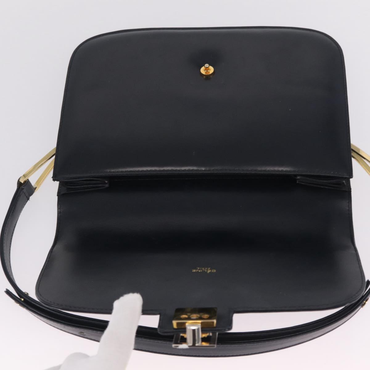 CELINE Shoulder Bag Leather Navy Gold Auth 216179