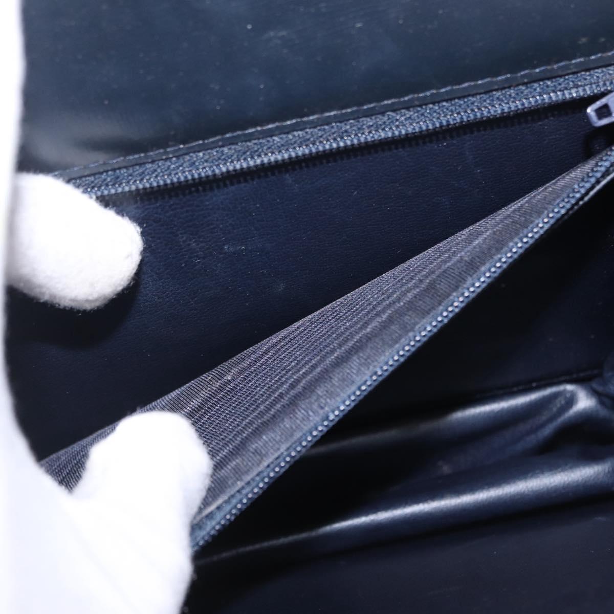 CELINE Shoulder Bag Leather Navy Gold Auth 216179