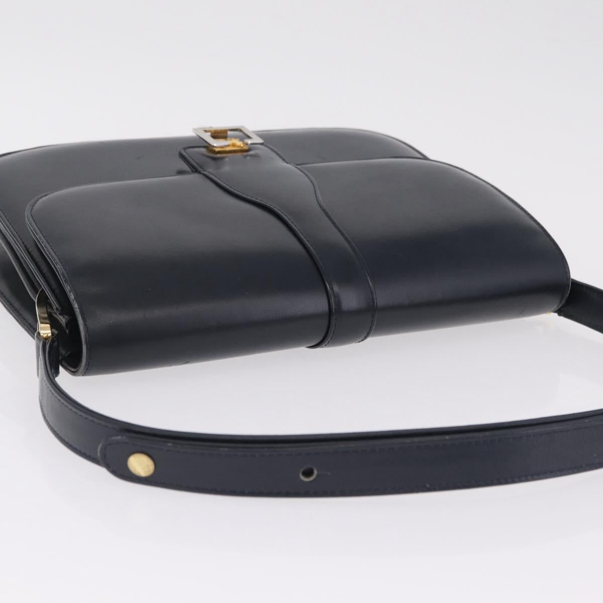 CELINE Shoulder Bag Leather Navy Gold Auth 216179
