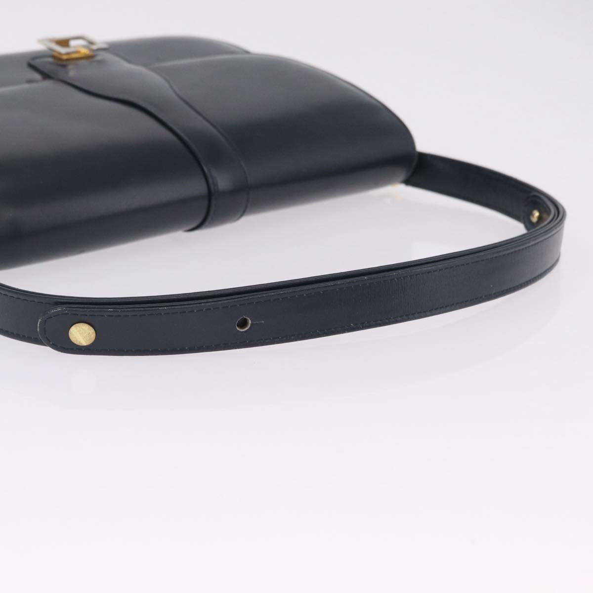 CELINE Shoulder Bag Leather Navy Gold Auth 216179