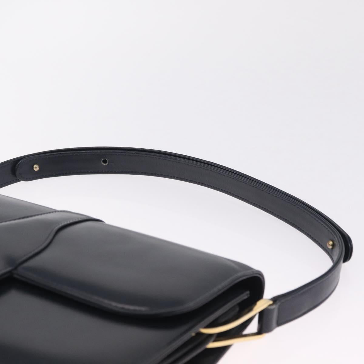 CELINE Shoulder Bag Leather Navy Gold Auth 216179