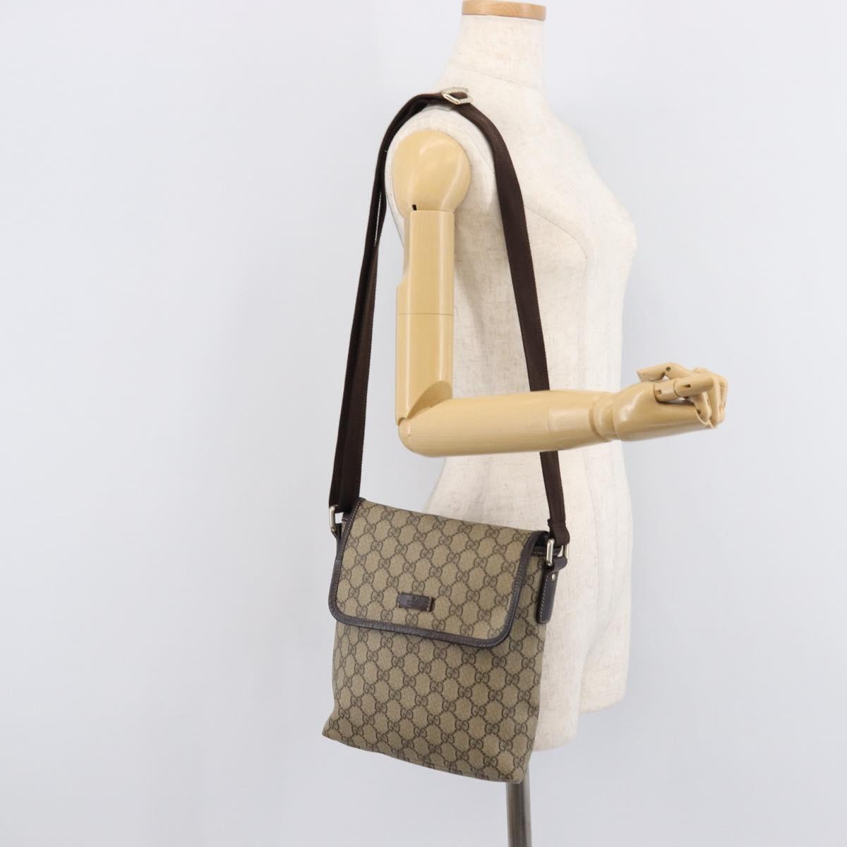 GUCCI GG Supreme Shoulder Bag PVC Beige Gold 223666 Auth 216182A