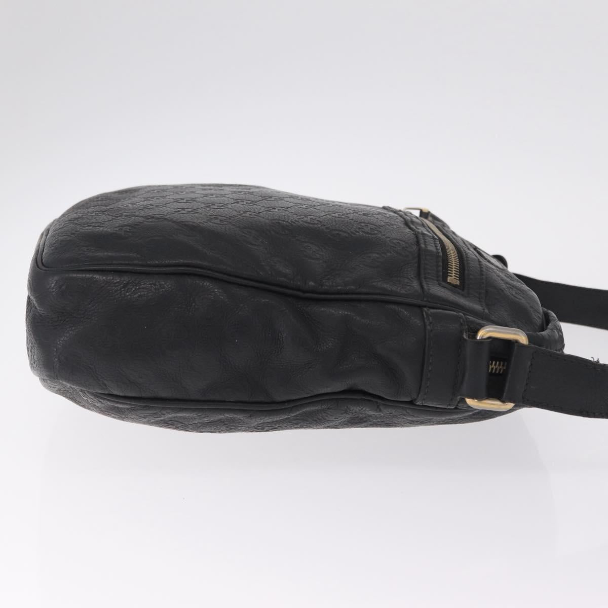 GUCCI GG Canvas Guccissima Shoulder Bag Leather Black Gold 201448 Auth 216184