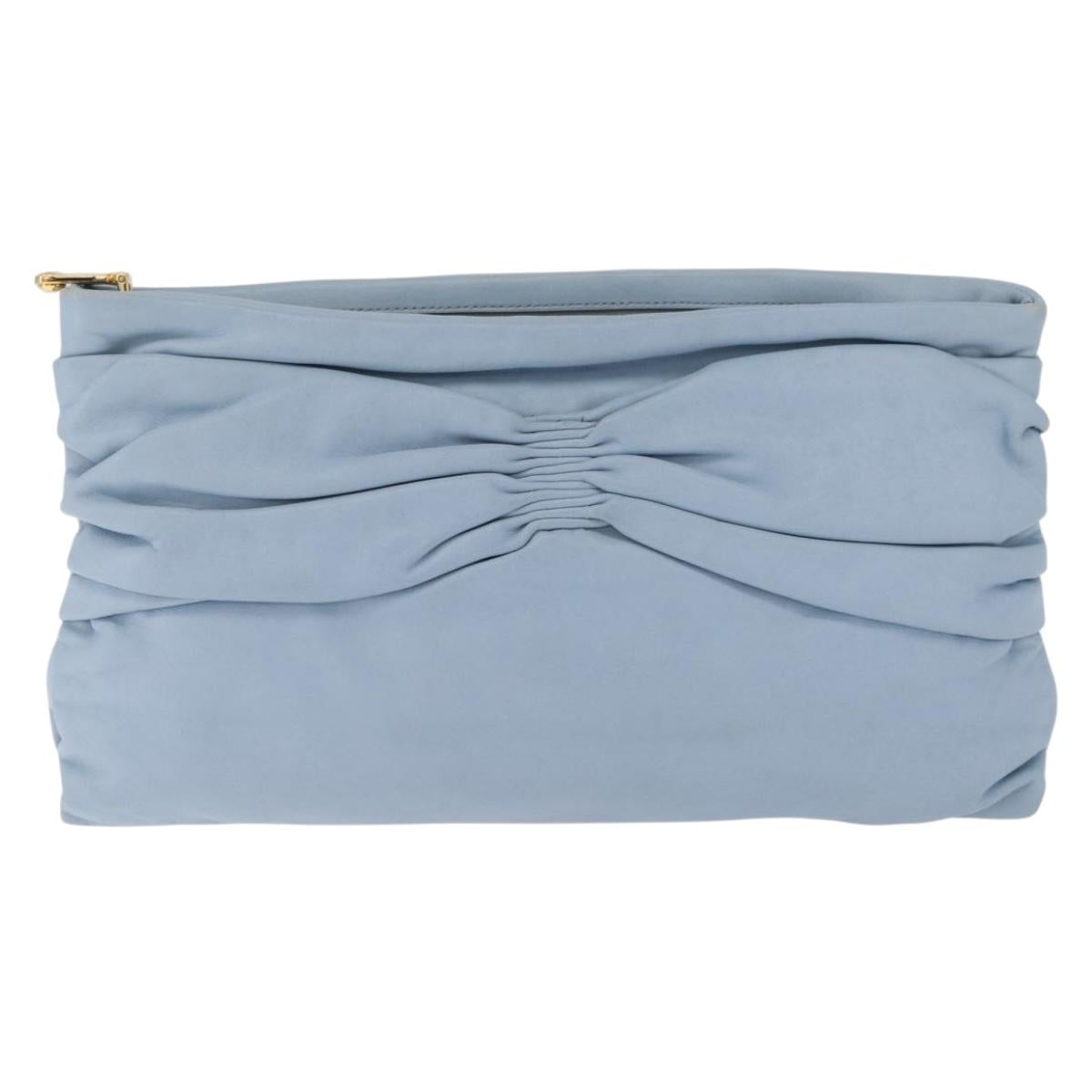 Miu Miu Clutch Bag Leather Light Blue Gold Auth 216189