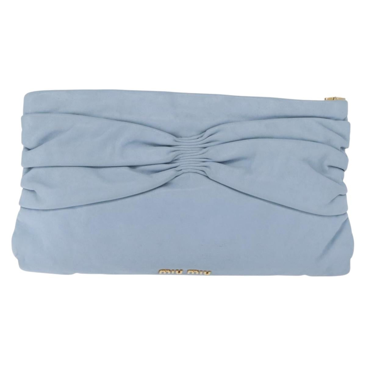 Miu Miu Clutch Bag Leather Light Blue Gold Auth 216189