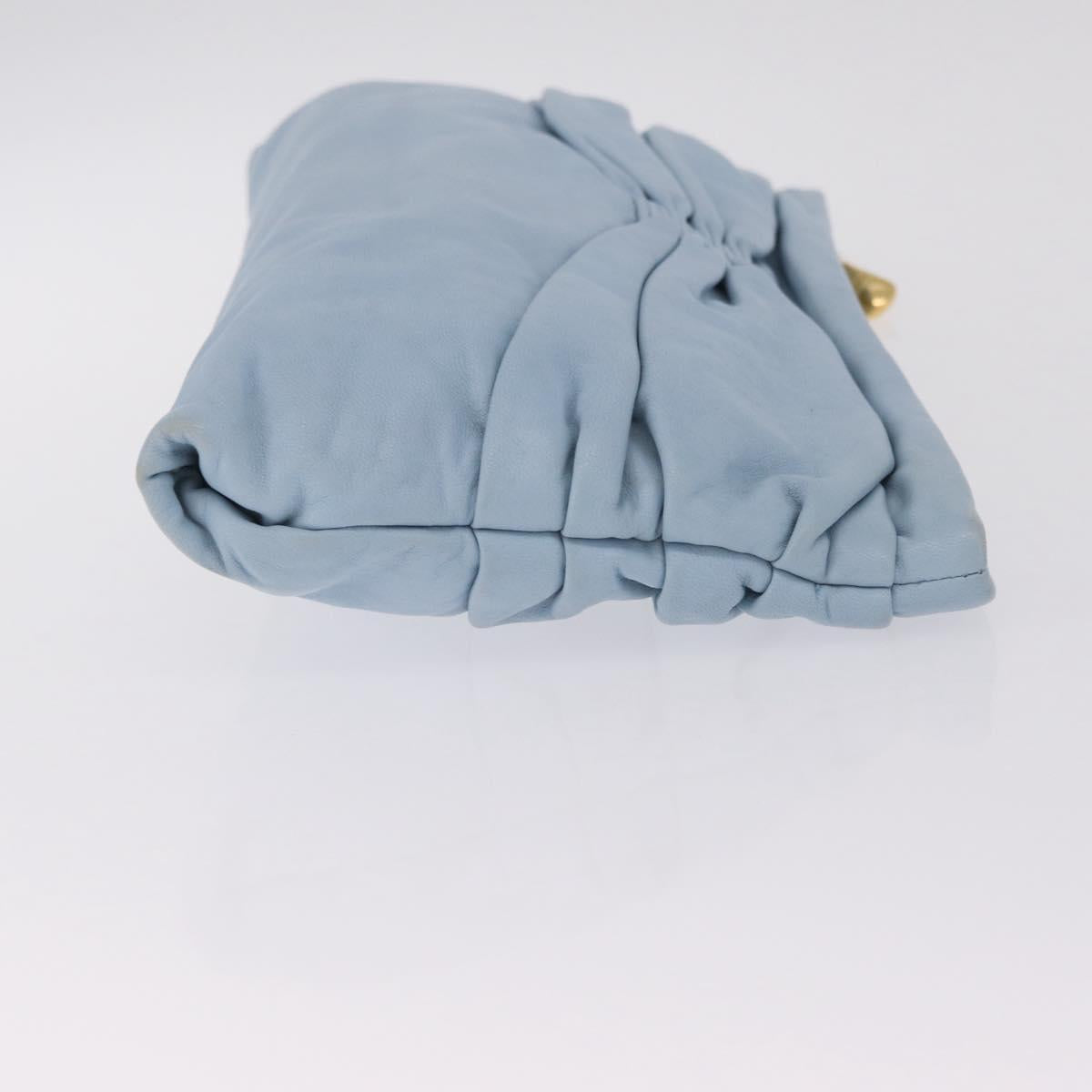Miu Miu Clutch Bag Leather Light Blue Gold Auth 216189