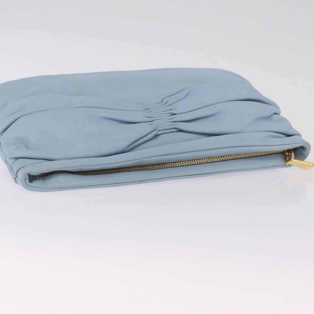 Miu Miu Clutch Bag Leather Light Blue Gold Auth 216189