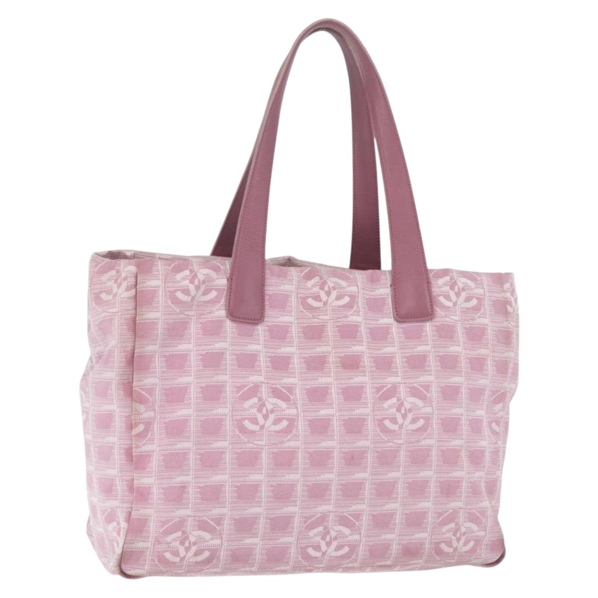 CHANEL New Travel Line Tote Bag Nylon Pink Silver CC Auth 216244