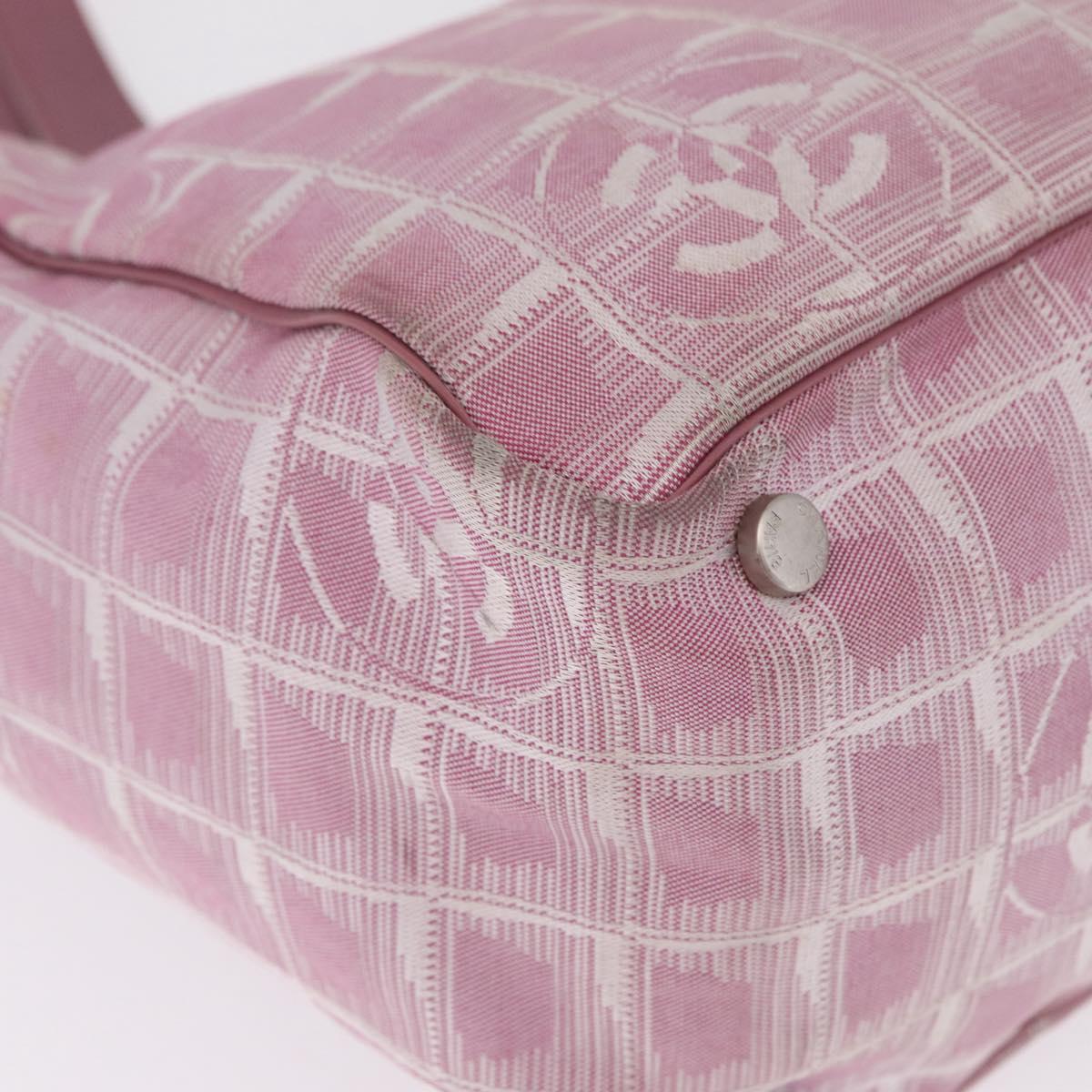 CHANEL New Travel Line Tote Bag Nylon Pink Silver CC Auth 216244