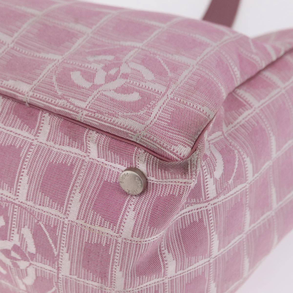 CHANEL New Travel Line Tote Bag Nylon Pink Silver CC Auth 216244