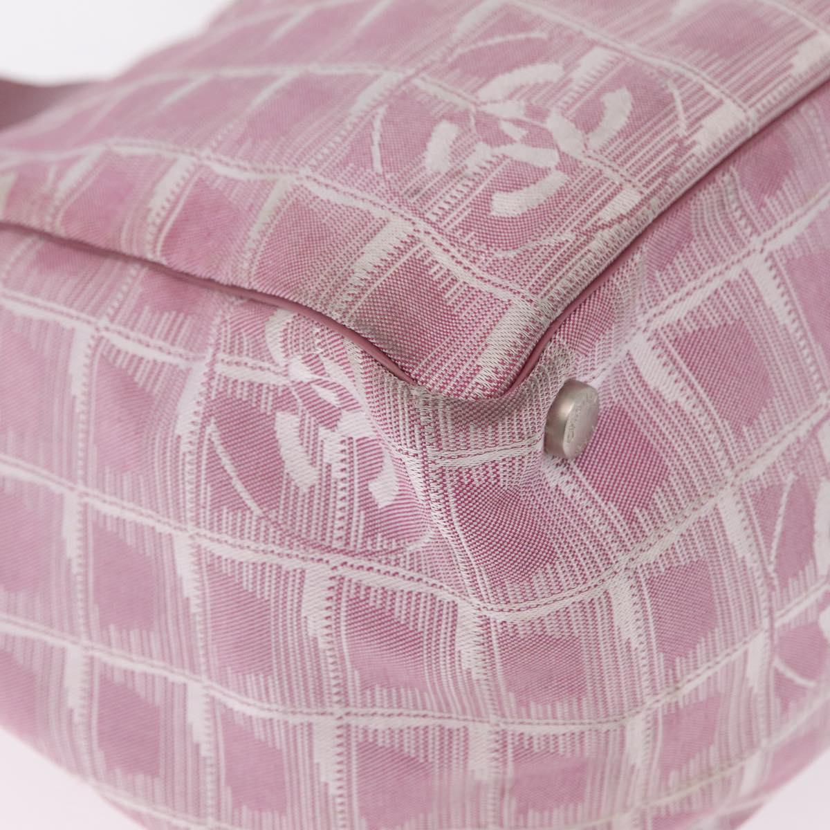 CHANEL New Travel Line Tote Bag Nylon Pink Silver CC Auth 216244