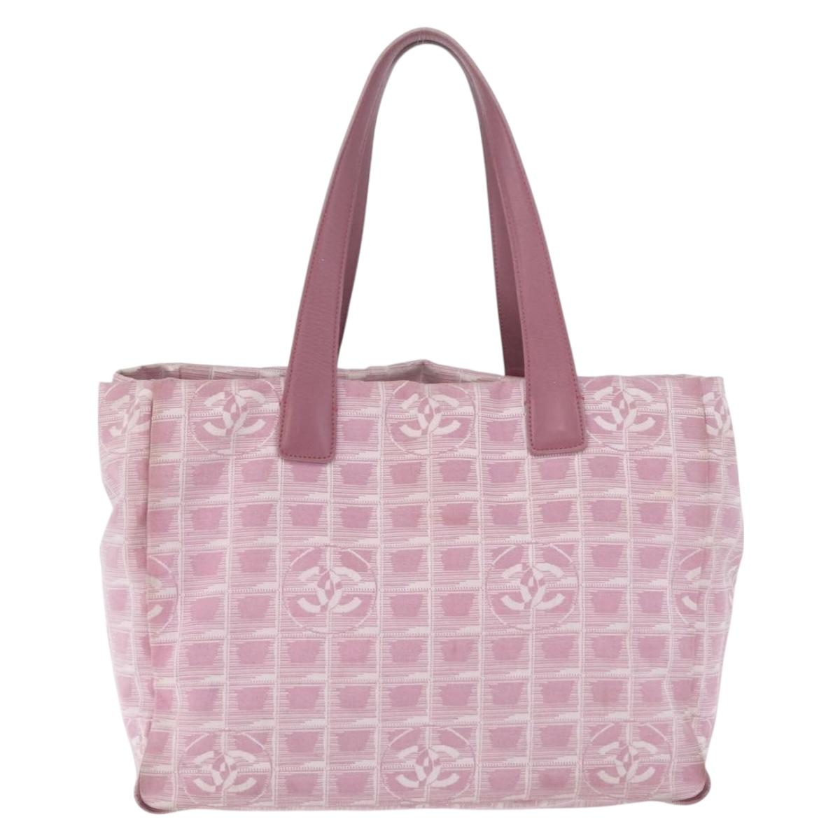 CHANEL New Travel Line Tote Bag Nylon Pink Silver CC Auth 216244