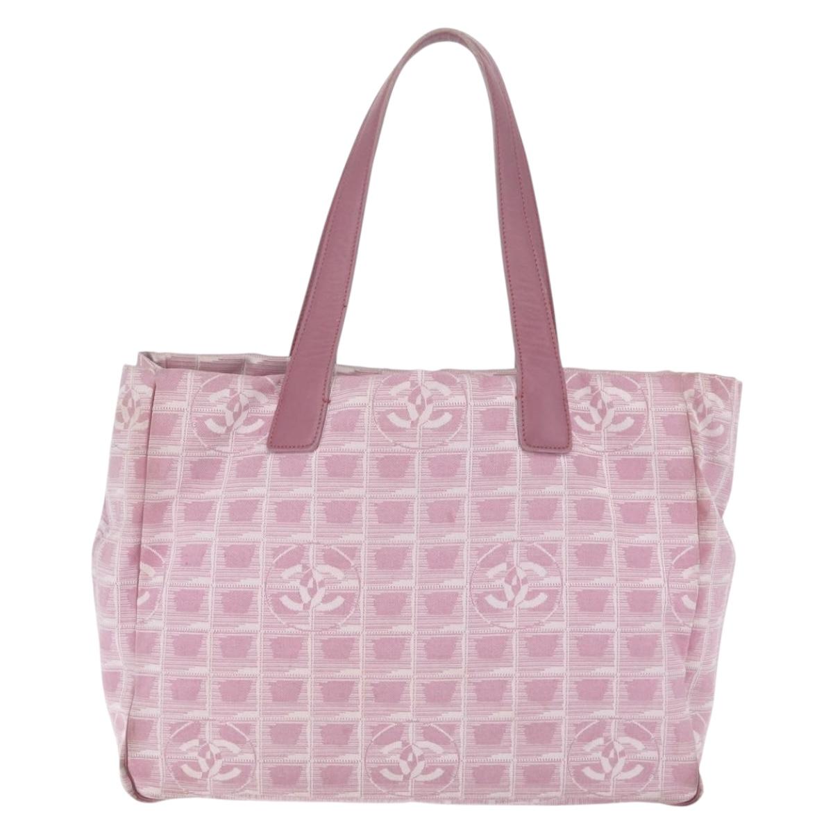 CHANEL New Travel Line Tote Bag Nylon Pink Silver CC Auth 216244