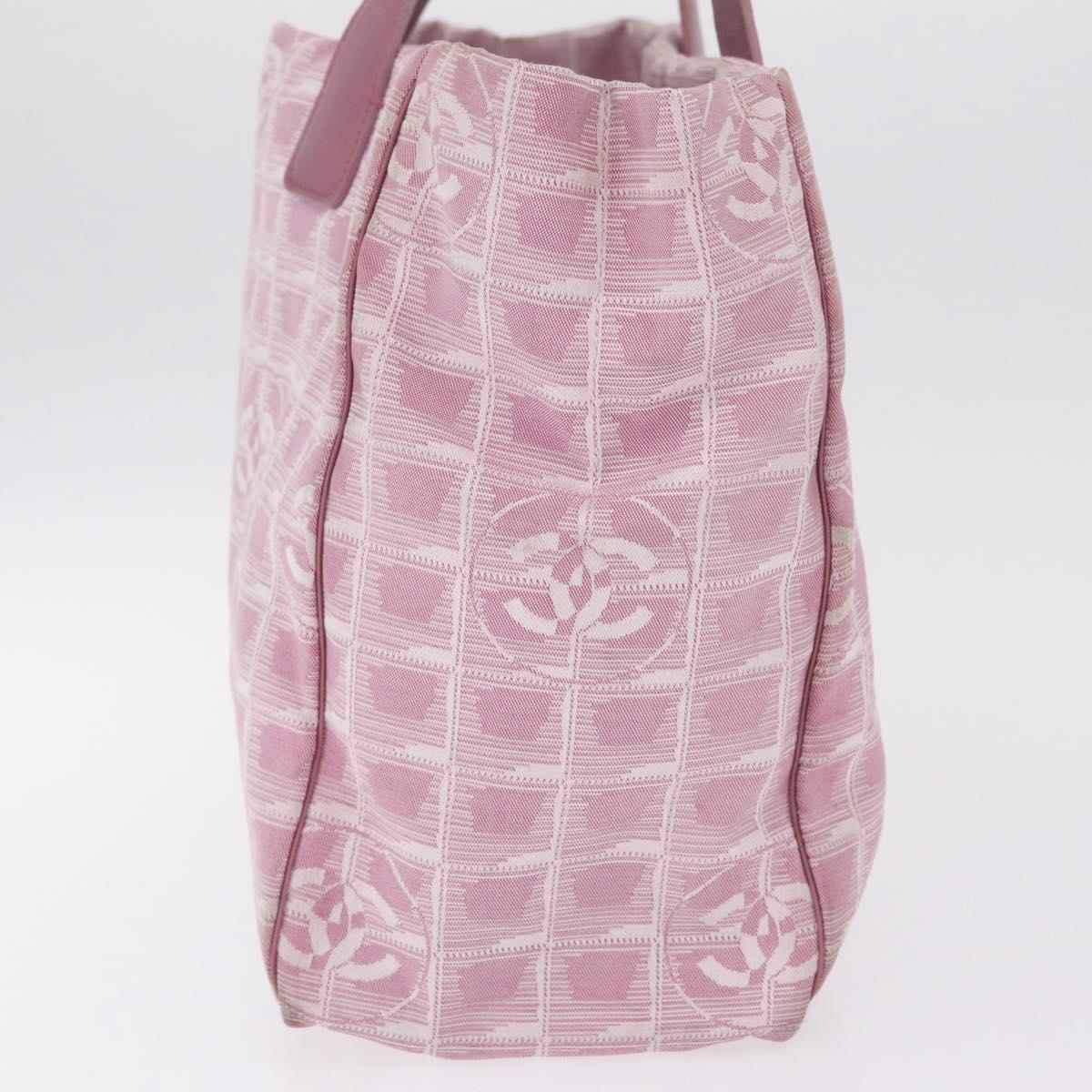 CHANEL New Travel Line Tote Bag Nylon Pink Silver CC Auth 216244