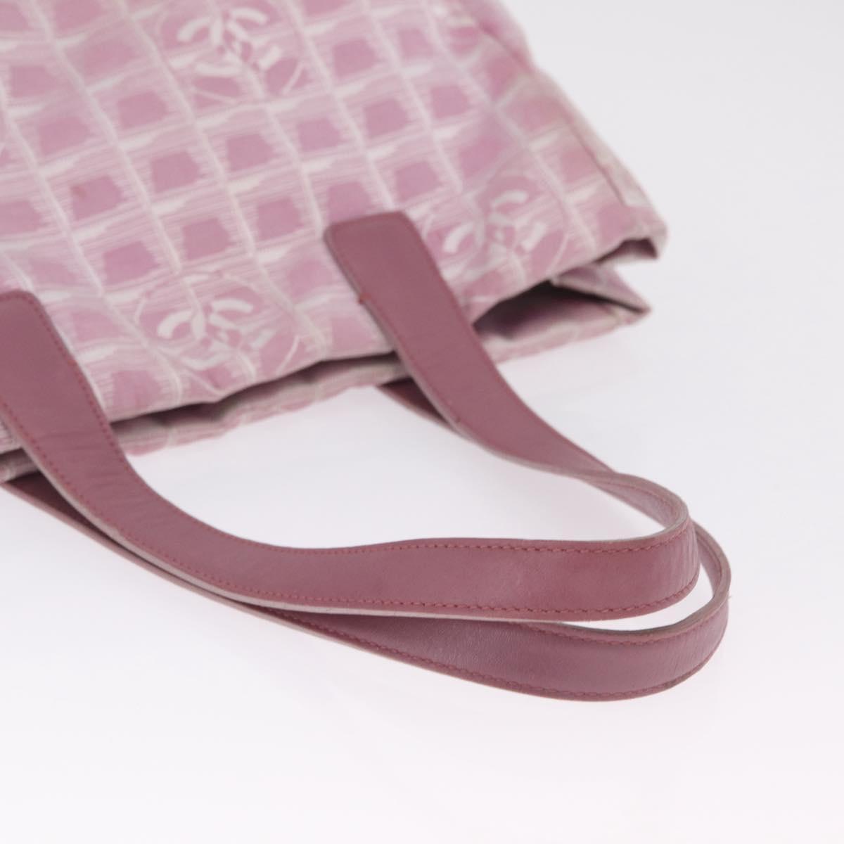 CHANEL New Travel Line Tote Bag Nylon Pink Silver CC Auth 216244