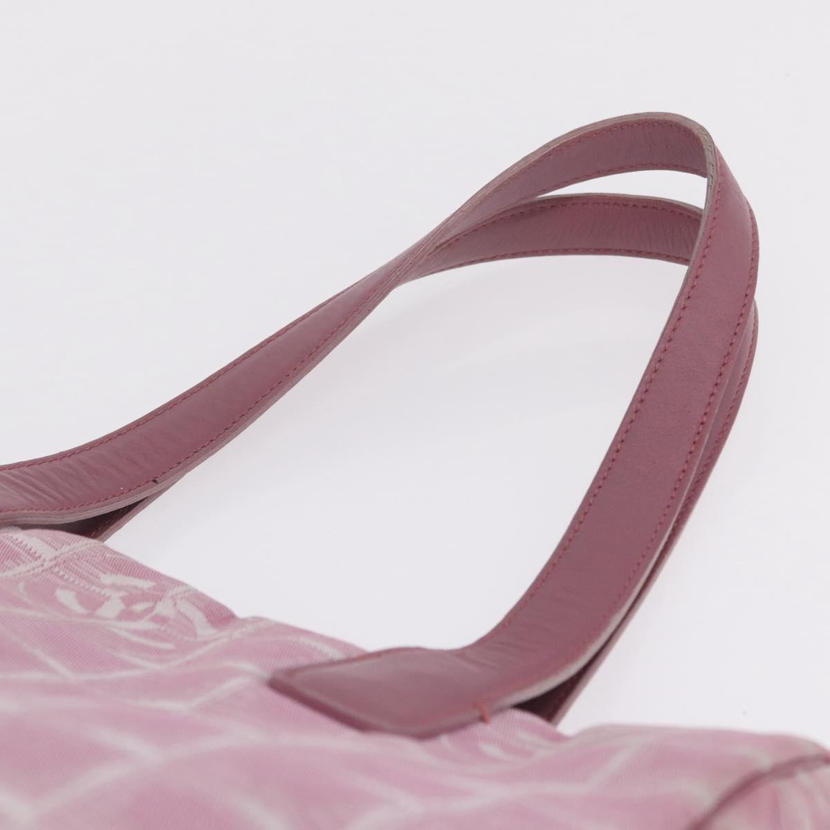 CHANEL New Travel Line Tote Bag Nylon Pink Silver CC Auth 216244