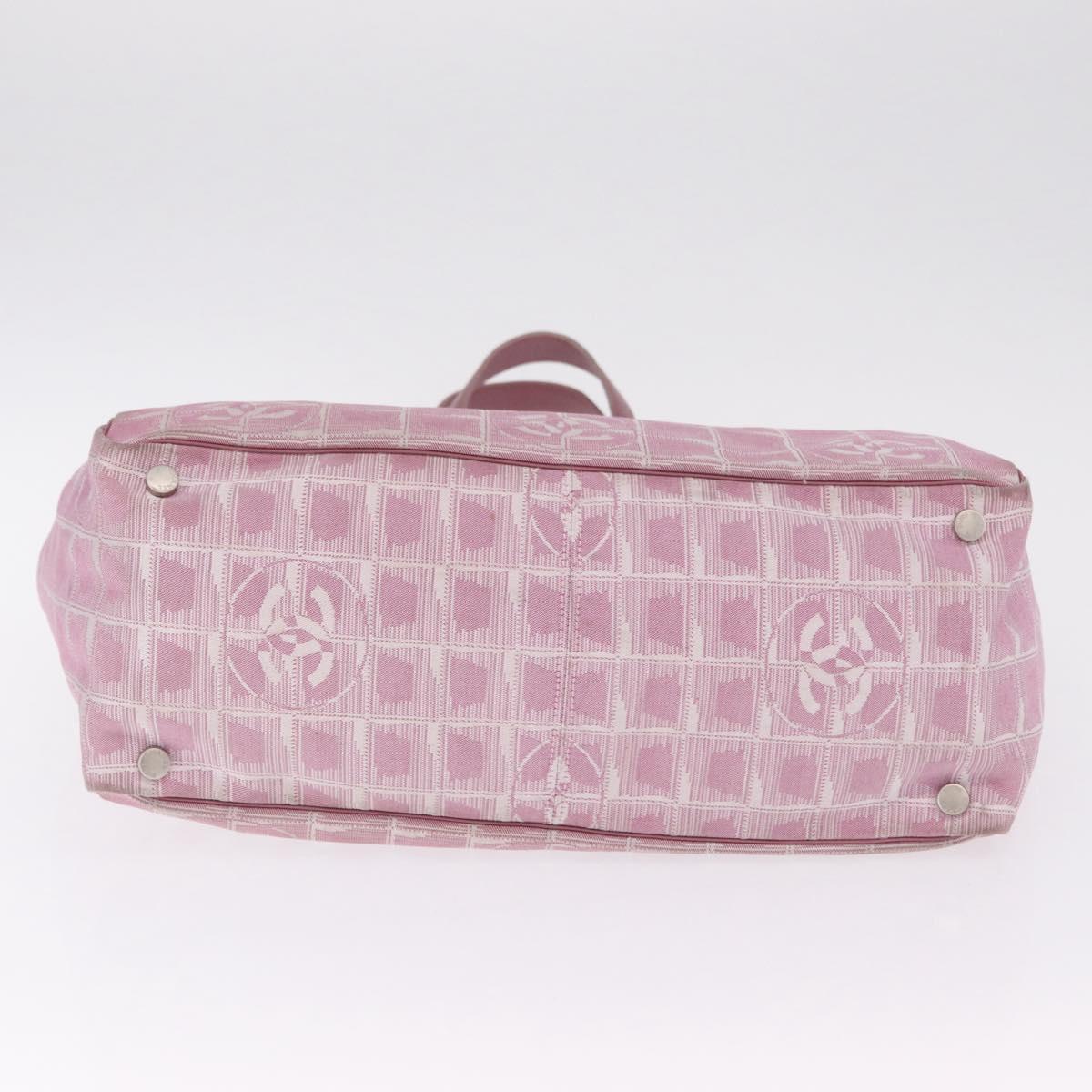 CHANEL New Travel Line Tote Bag Nylon Pink Silver CC Auth 216244