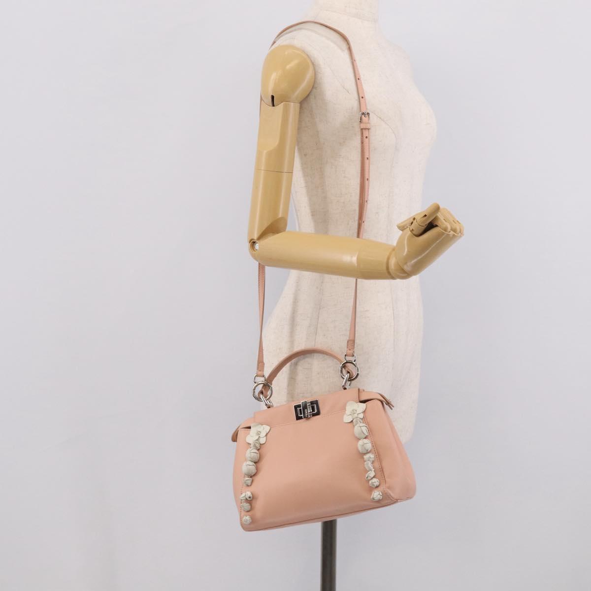 FENDI Mini Peek A Boo Hand Bag Leather 2way Pink Silver Auth 216247A