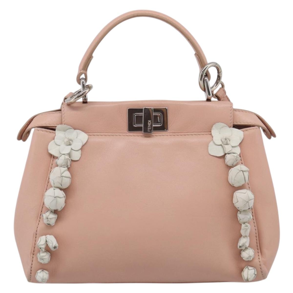 FENDI Mini Peek A Boo Hand Bag Leather 2way Pink Silver Auth 216247A