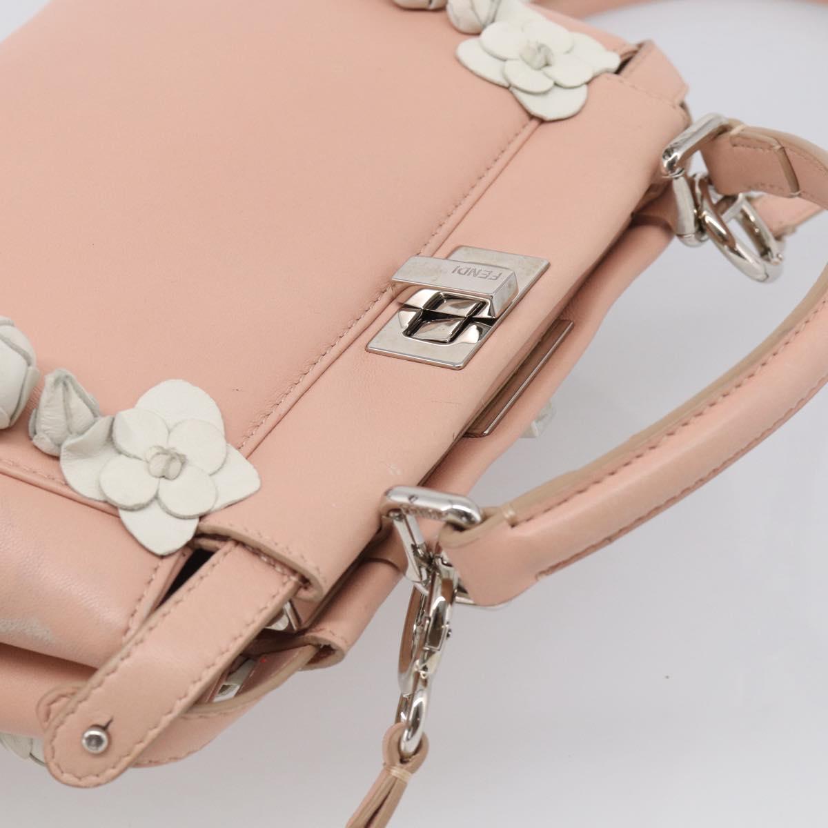 FENDI Mini Peek A Boo Hand Bag Leather 2way Pink Silver Auth 216247A