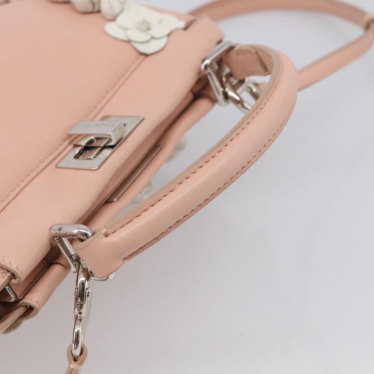 FENDI Mini Peek A Boo Hand Bag Leather 2way Pink Silver Auth 216247A