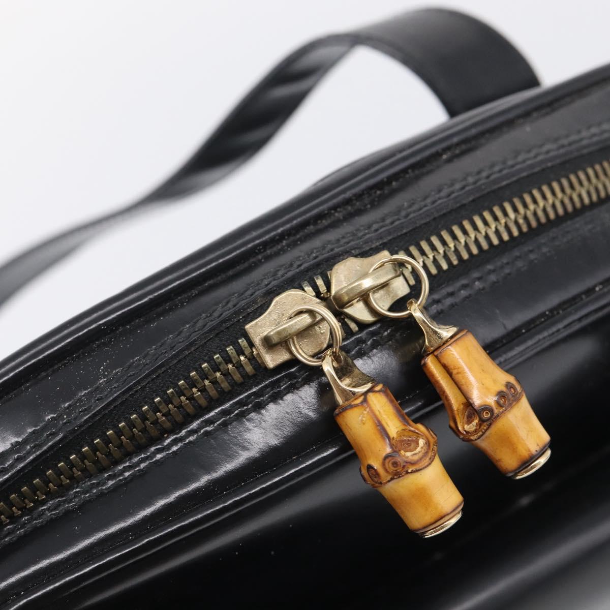 GUCCI Bamboo Tote Bag Patent leather Black Gold 001 3444 1650 Auth 216250