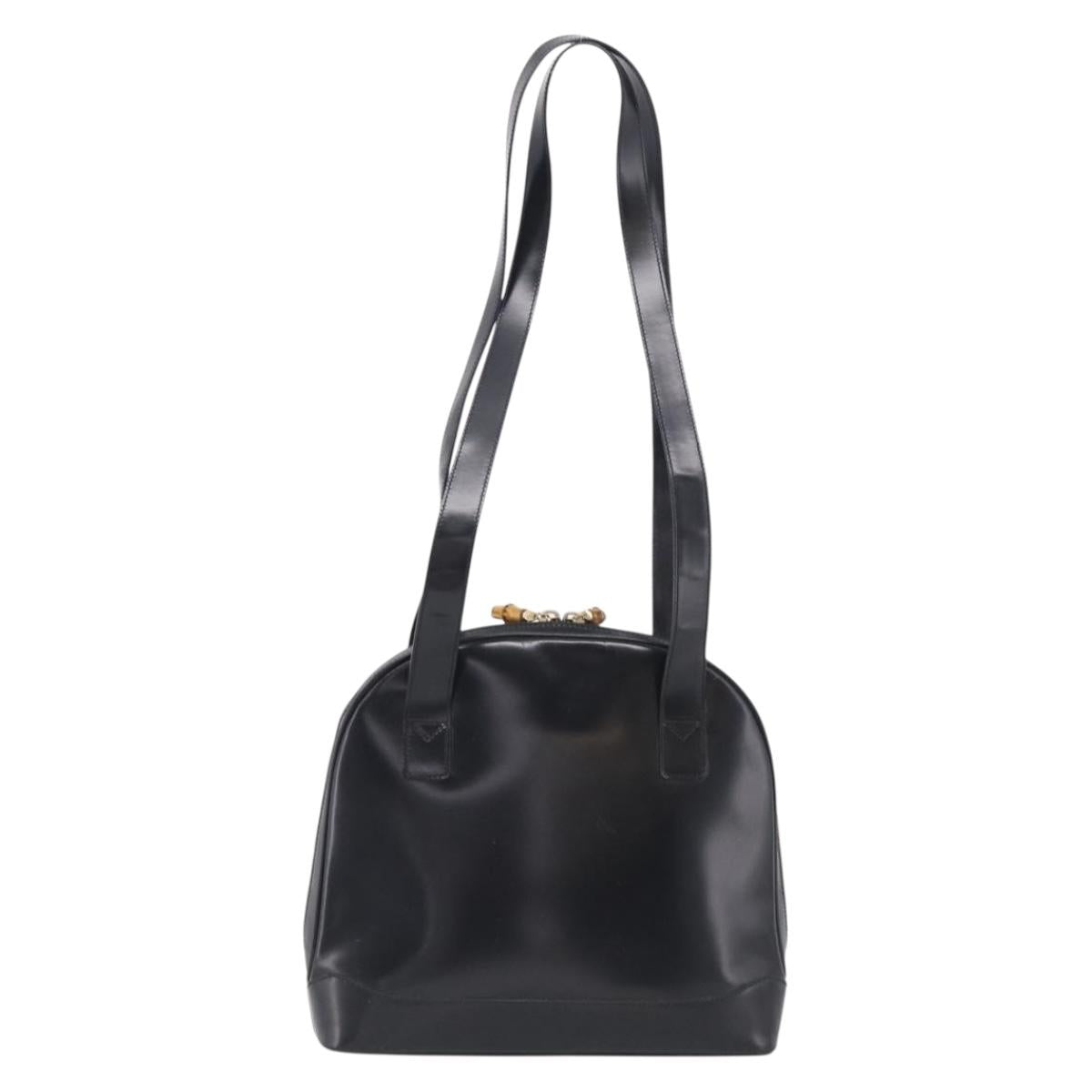 GUCCI Bamboo Tote Bag Patent leather Black Gold 001 3444 1650 Auth 216250