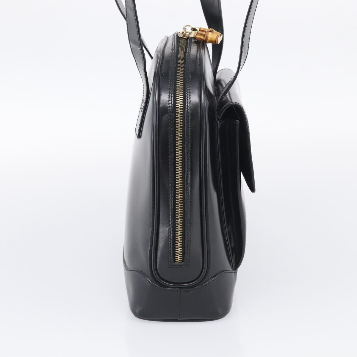 GUCCI Bamboo Tote Bag Patent leather Black Gold 001 3444 1650 Auth 216250