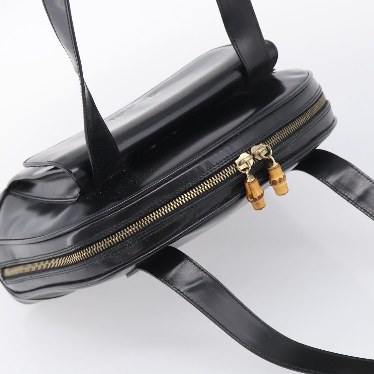 GUCCI Bamboo Tote Bag Patent leather Black Gold 001 3444 1650 Auth 216250
