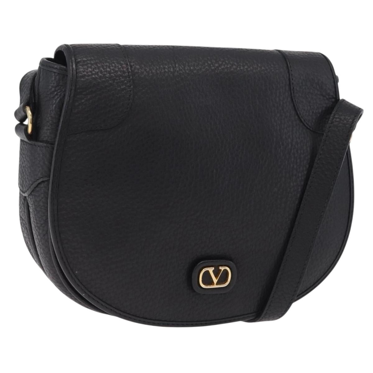 Valentino Shoulder Bag Leather Black Gold Auth 216251A