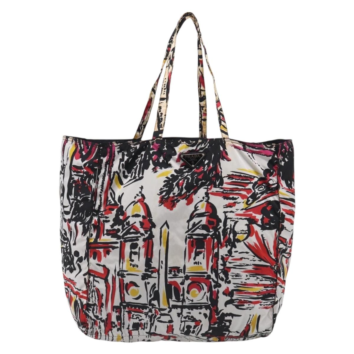 PRADA Tote Bag Nylon White Black Auth 216259