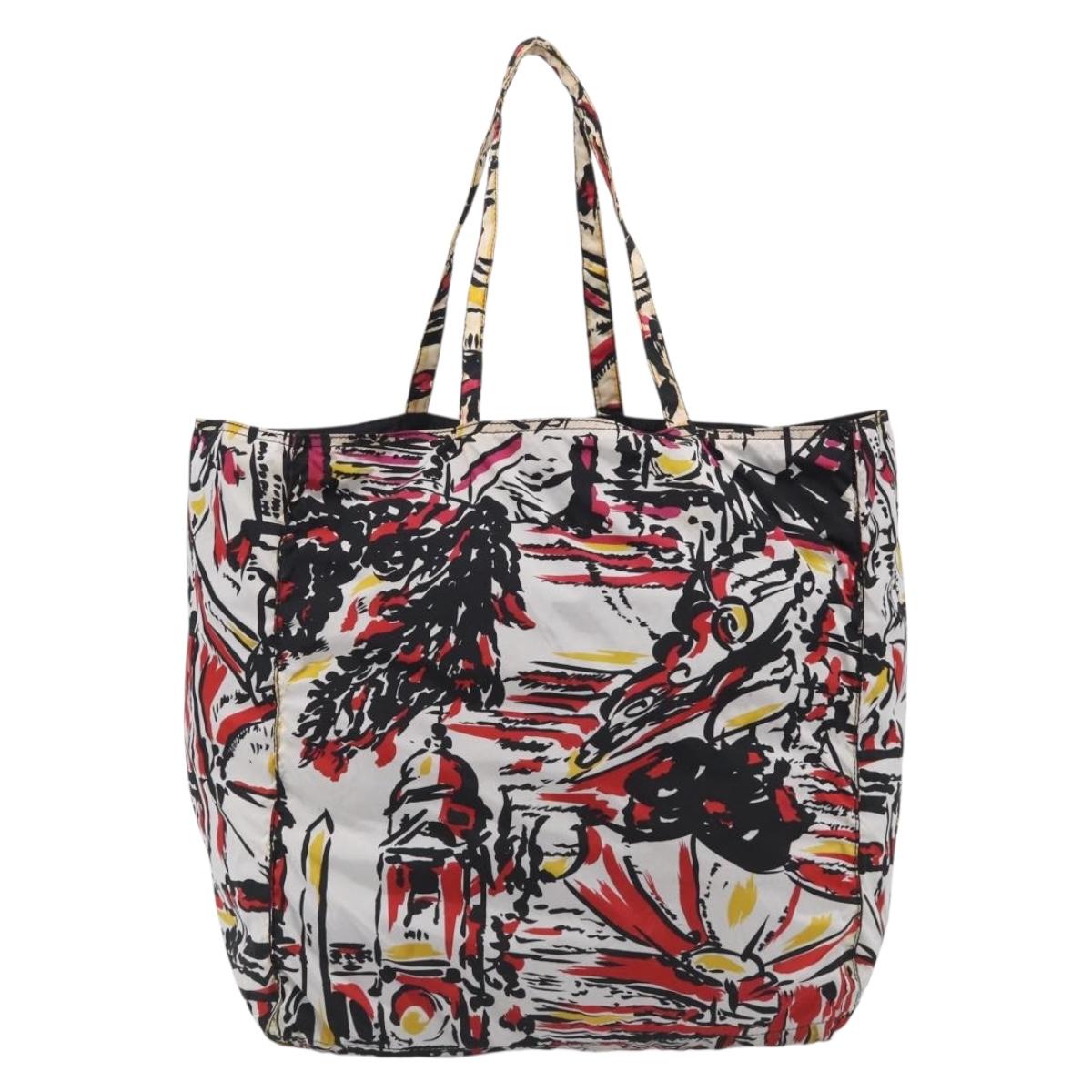 PRADA Tote Bag Nylon White Black Auth 216259