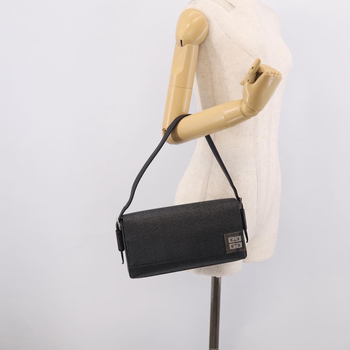 GIVENCHY Hand Bag Leather Black Silver Auth 216260A