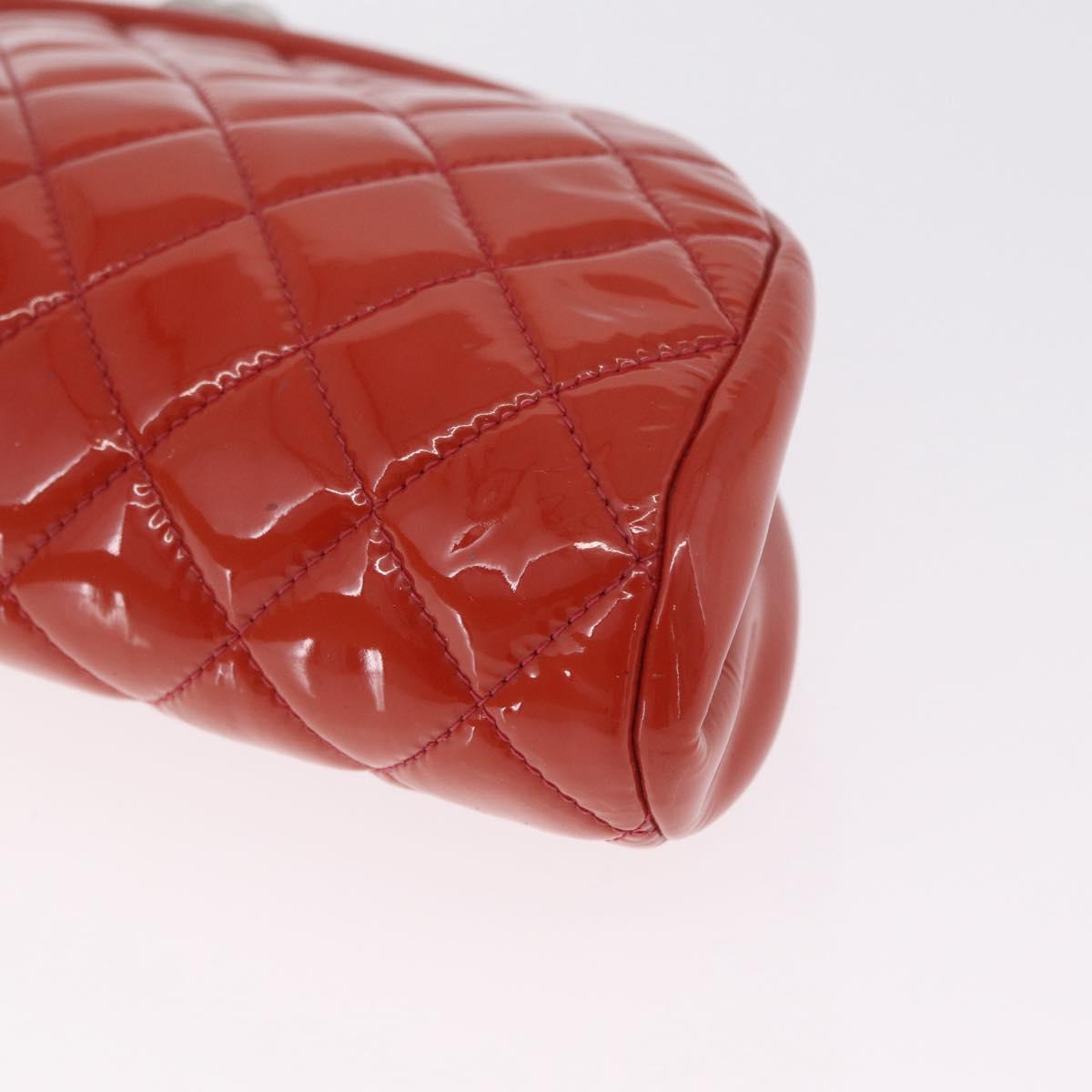 CHANEL Matelasse Clutch Bag Patent leather Orange Silver CC Auth 216262