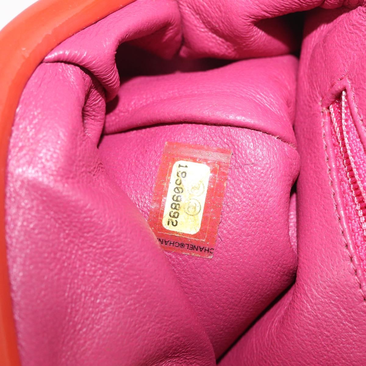 CHANEL Matelasse Clutch Bag Patent leather Orange Silver CC Auth 216262