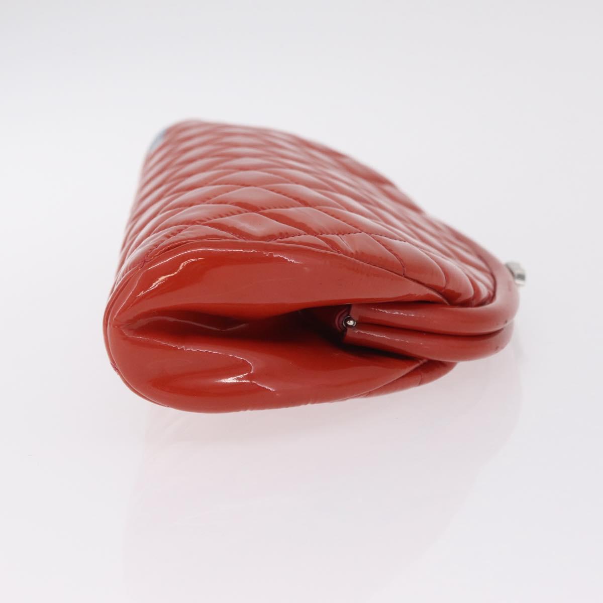 CHANEL Matelasse Clutch Bag Patent leather Orange Silver CC Auth 216262