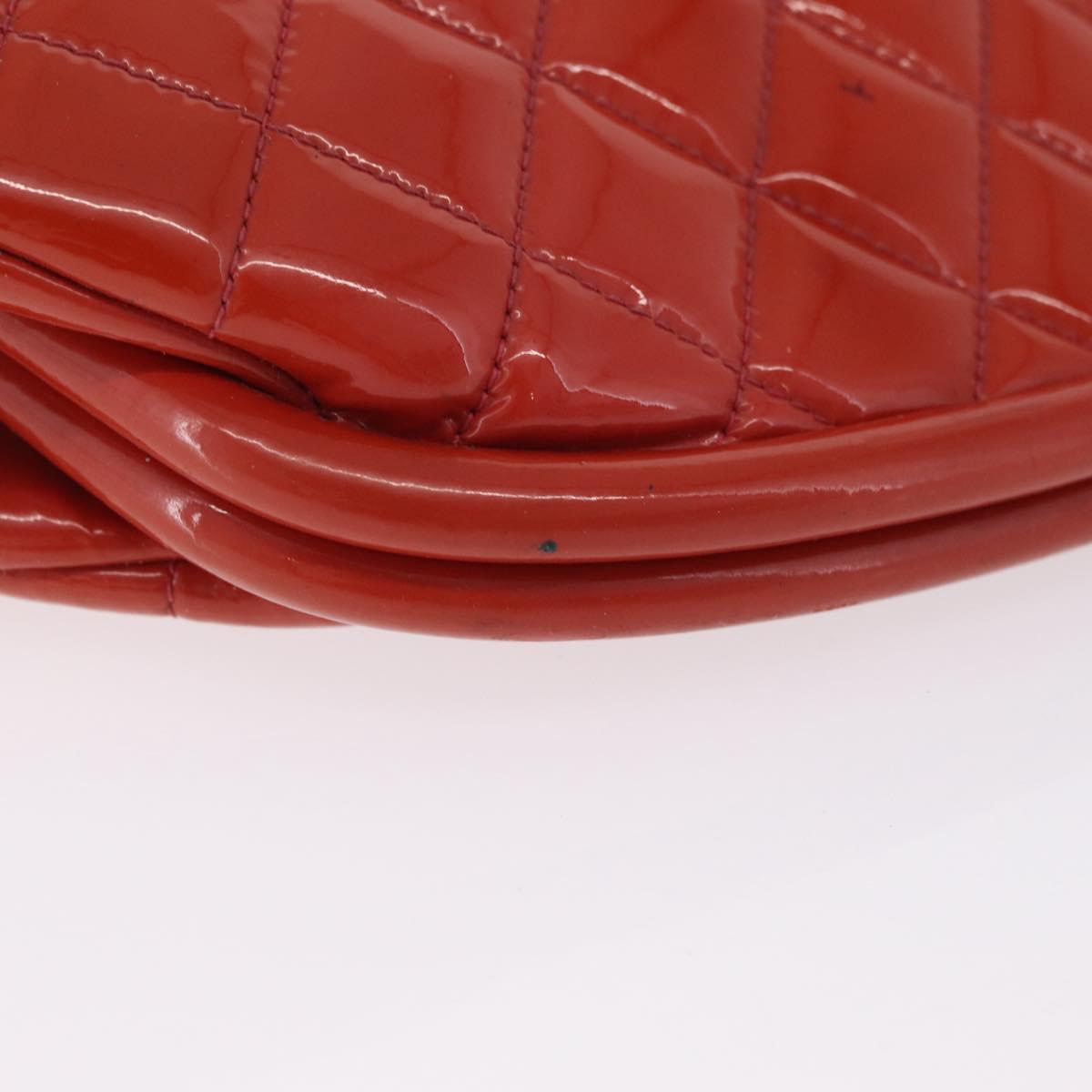 CHANEL Matelasse Clutch Bag Patent leather Orange Silver CC Auth 216262